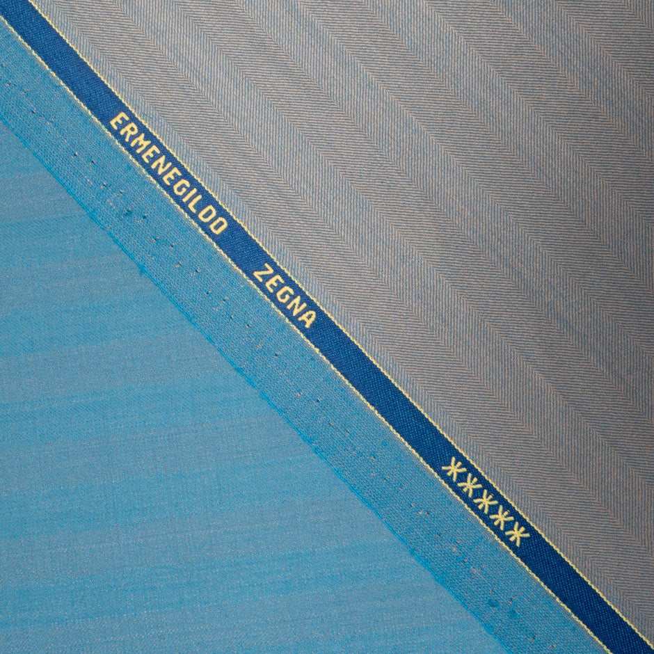 Beige/Blue Herringbone Trofeo Pure Wool Suiting