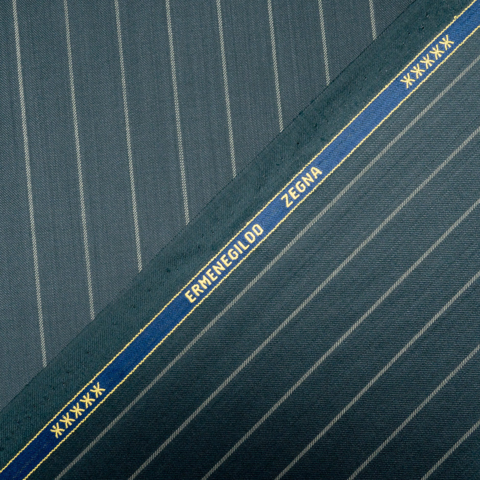 Dark Army Green Striped Trofeo Pure Wool Suiting