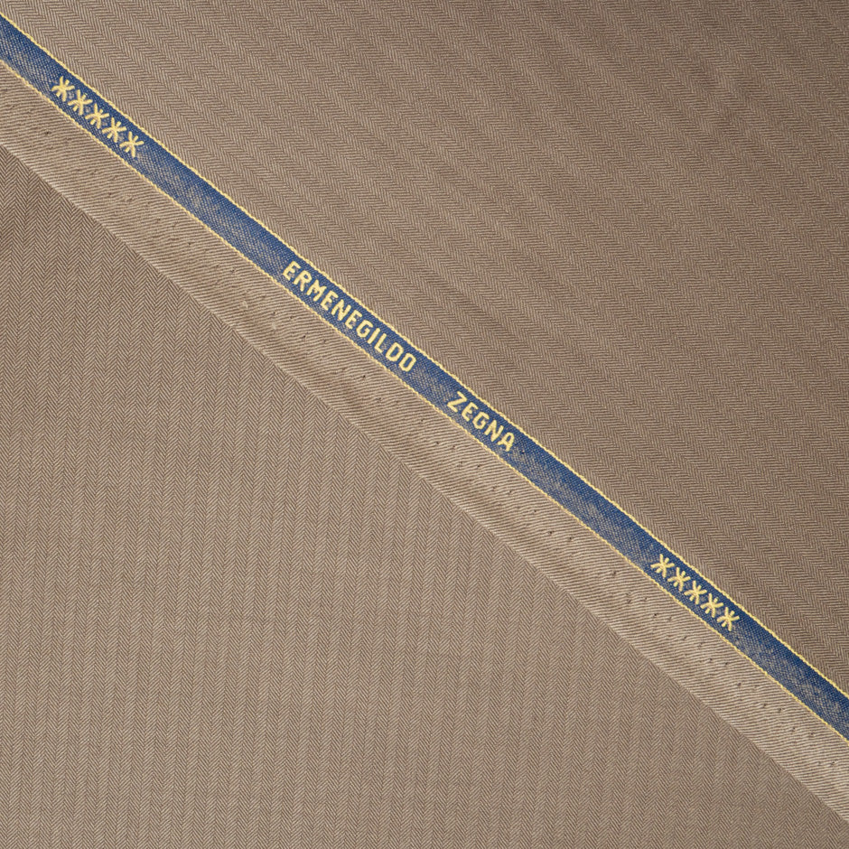 Rich Beige Herringbone Trofeo Pure Wool Suiting