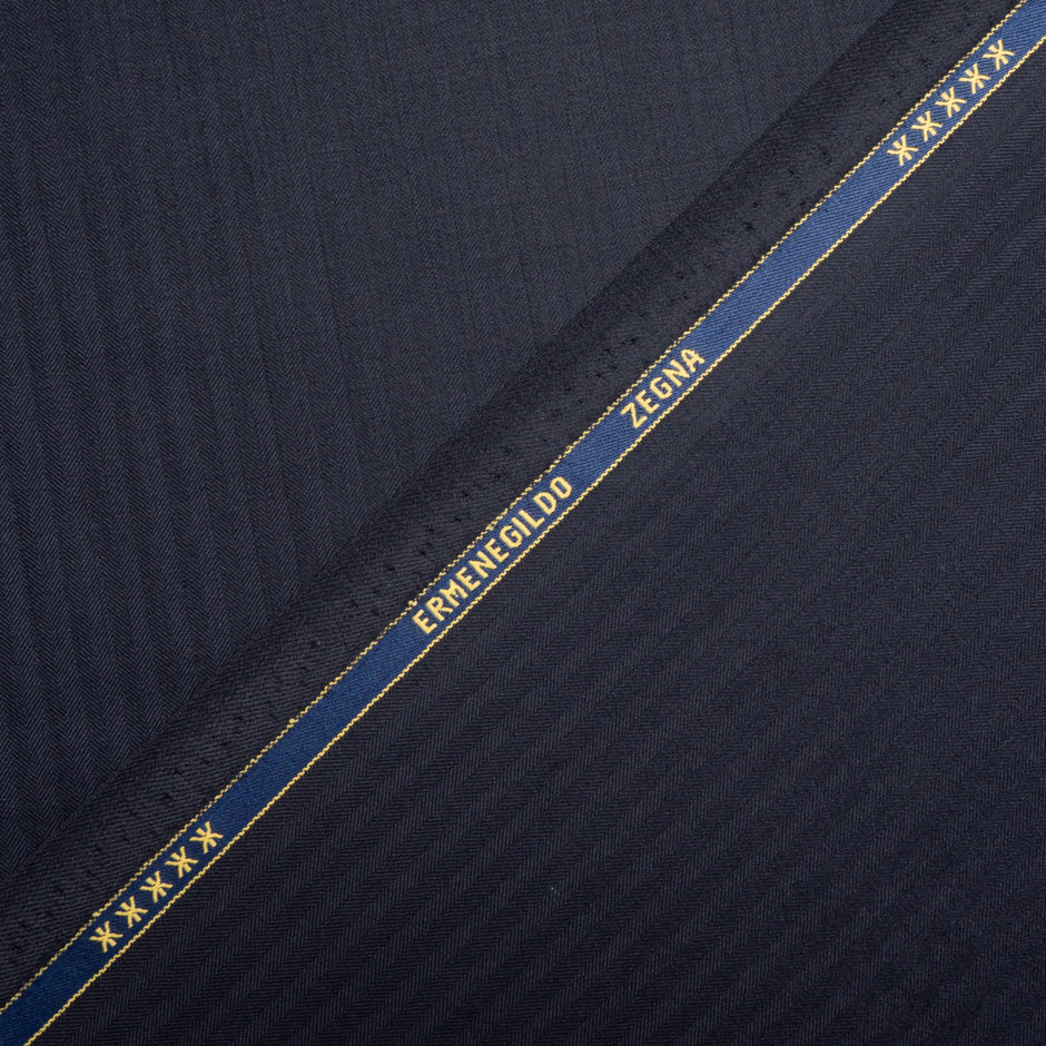Midnight Blue Herringbone Pure Wool 15 MilMil