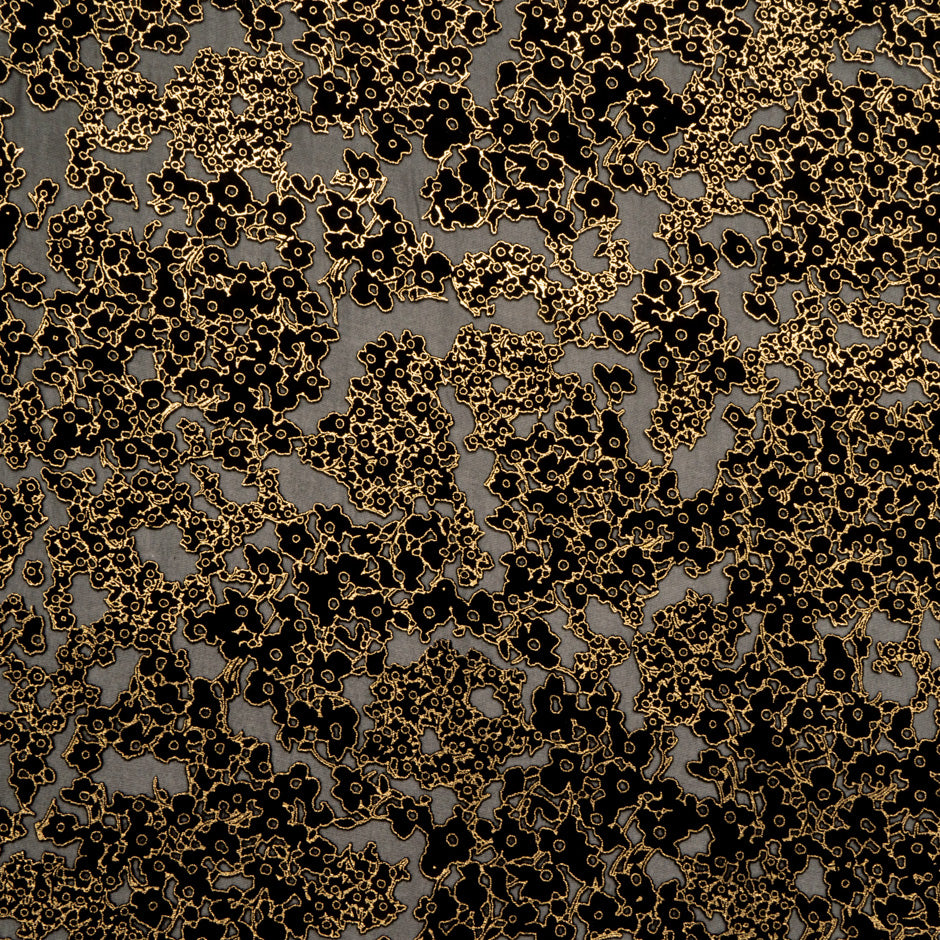 Black & Gold Abstract Floral Devoré Velvet