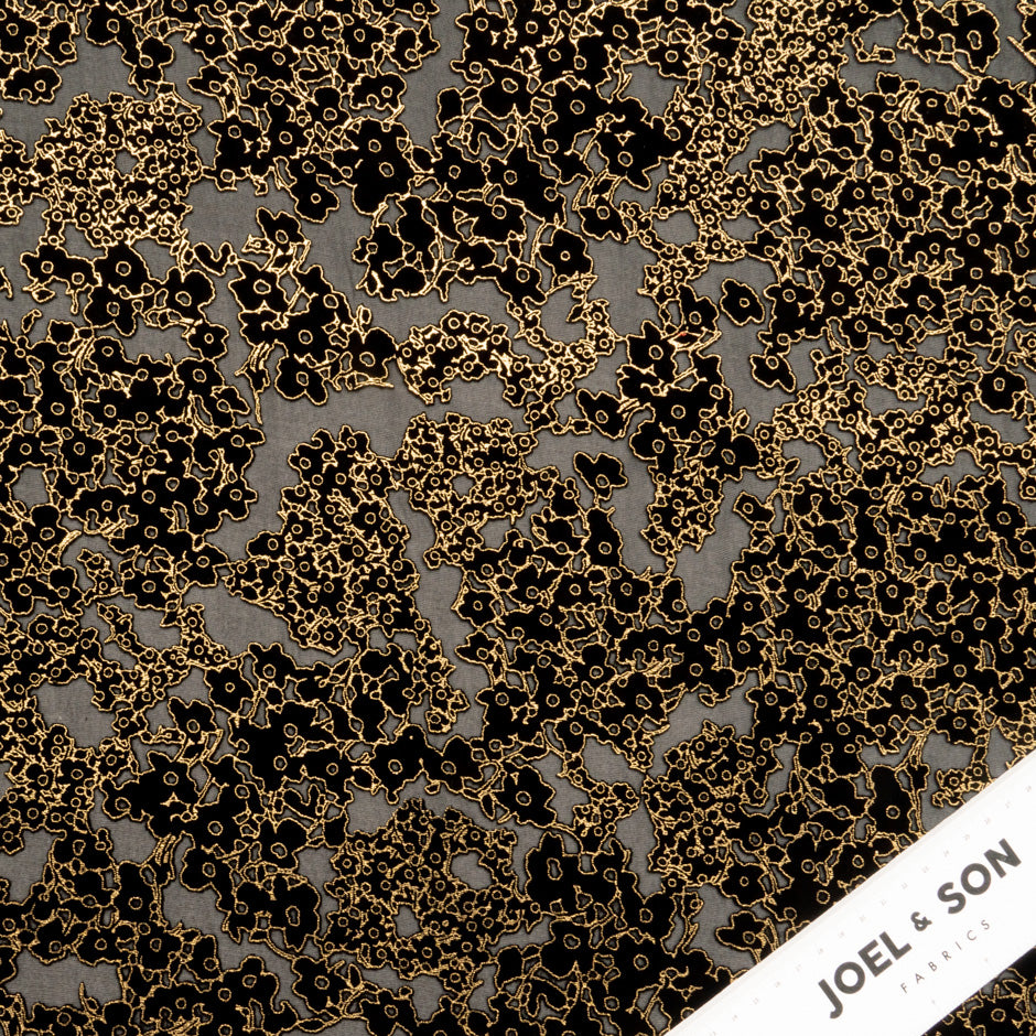 Black & Gold Abstract Floral Devoré Velvet