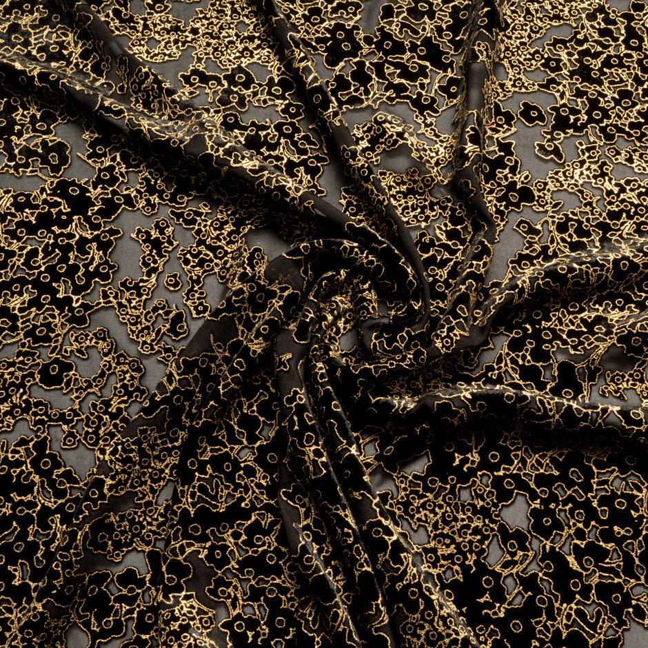 Black & Gold Abstract Floral Devoré Velvet