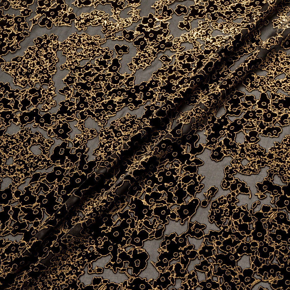 Black & Gold Abstract Floral Devoré Velvet