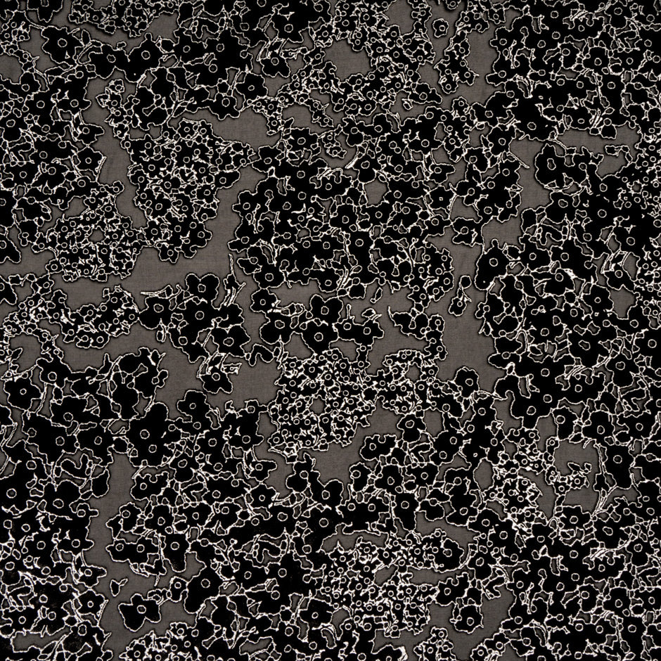 Black & Silver Abstract Floral Devoré Velvet