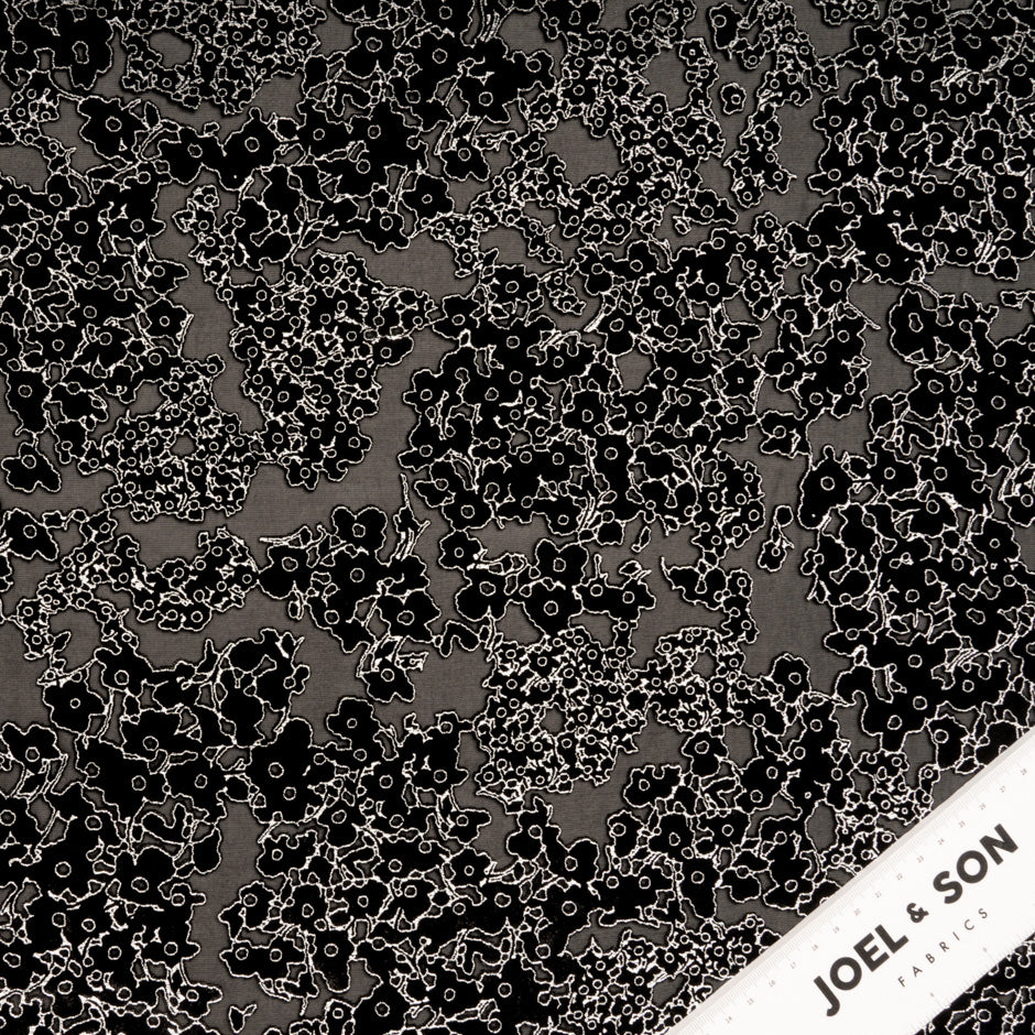 Black & Silver Abstract Floral Devoré Velvet