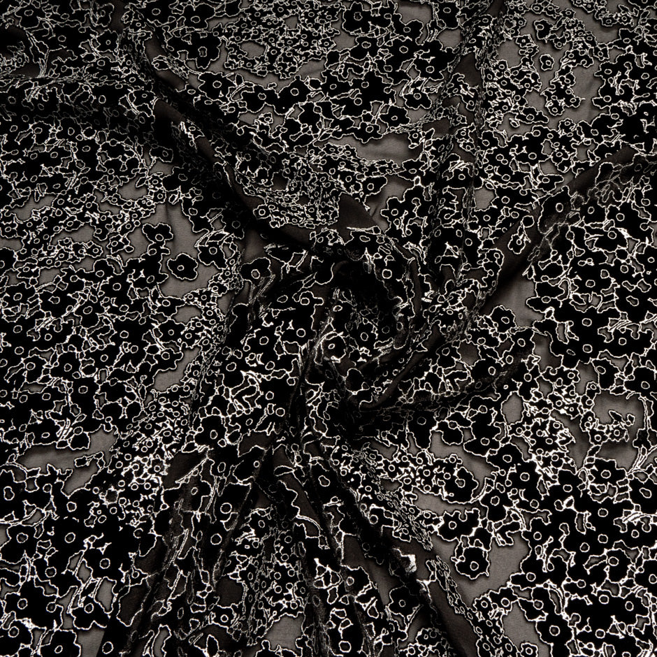 Black & Silver Abstract Floral Devoré Velvet