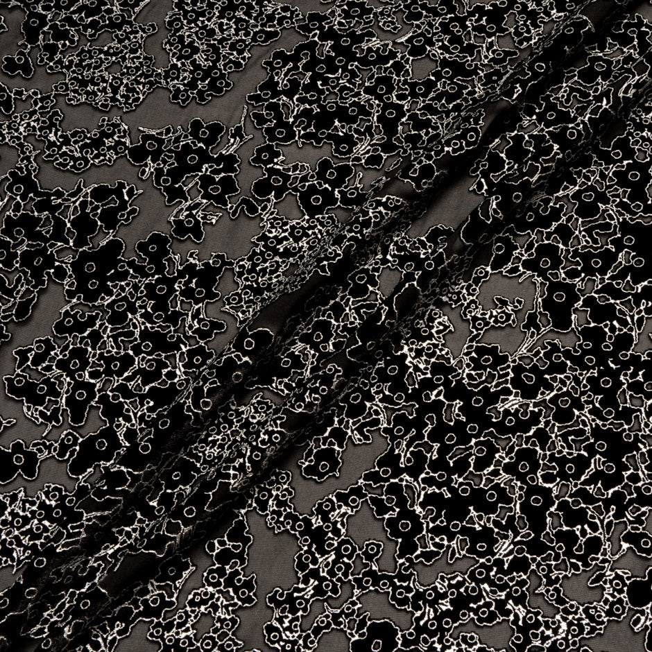 Black & Silver Abstract Floral Devoré Velvet