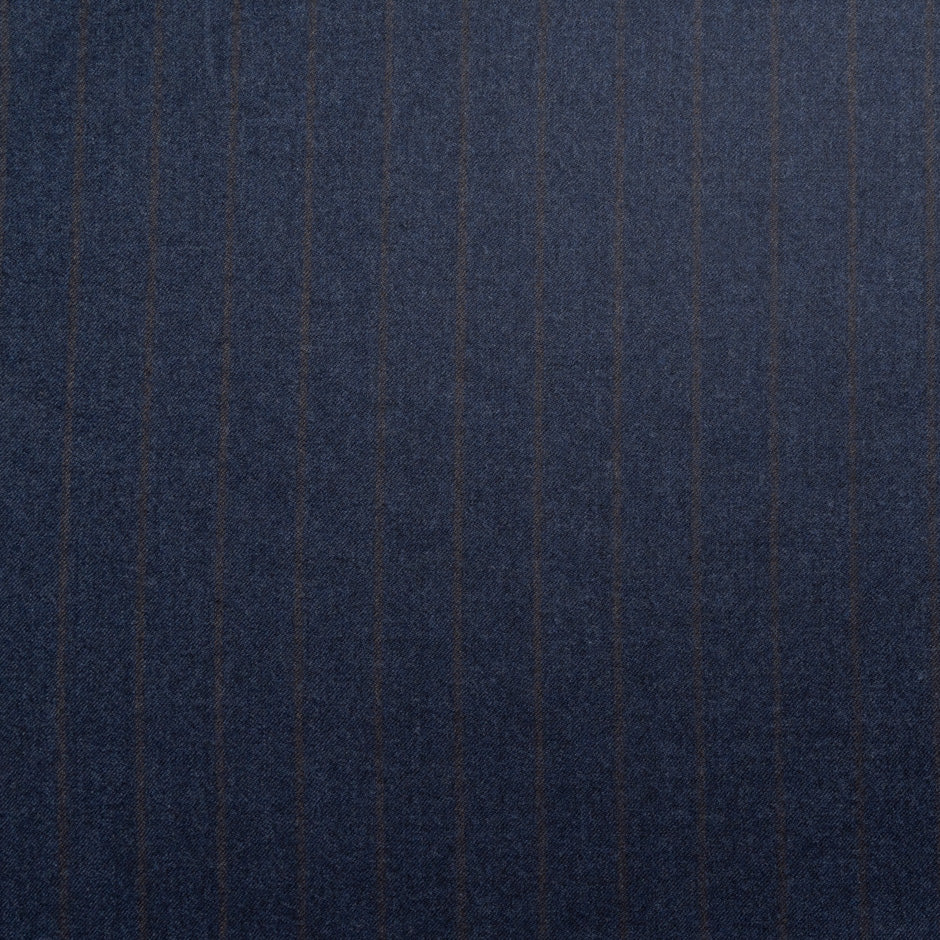 Brown Pinstriped Dark Blue Wool Blend Suiting
