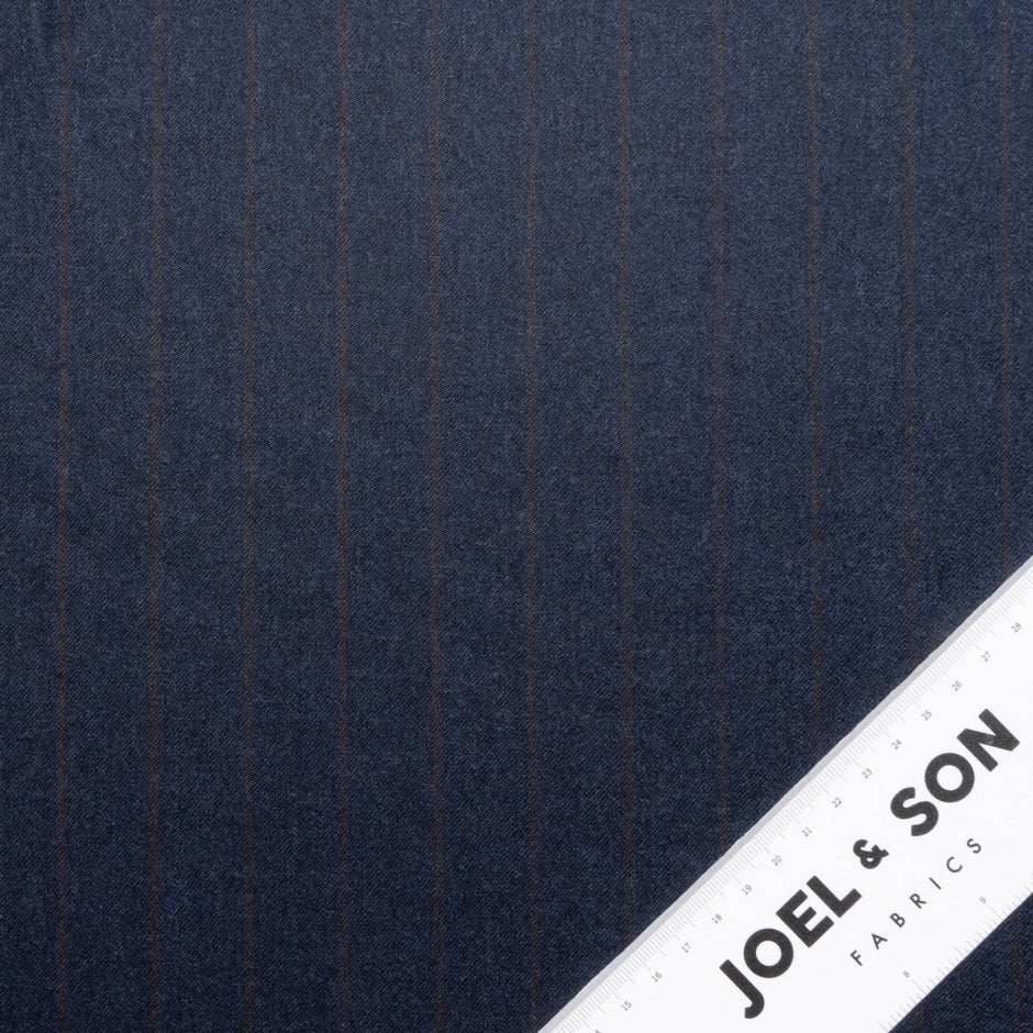 Brown Pinstriped Dark Blue Wool Blend Suiting