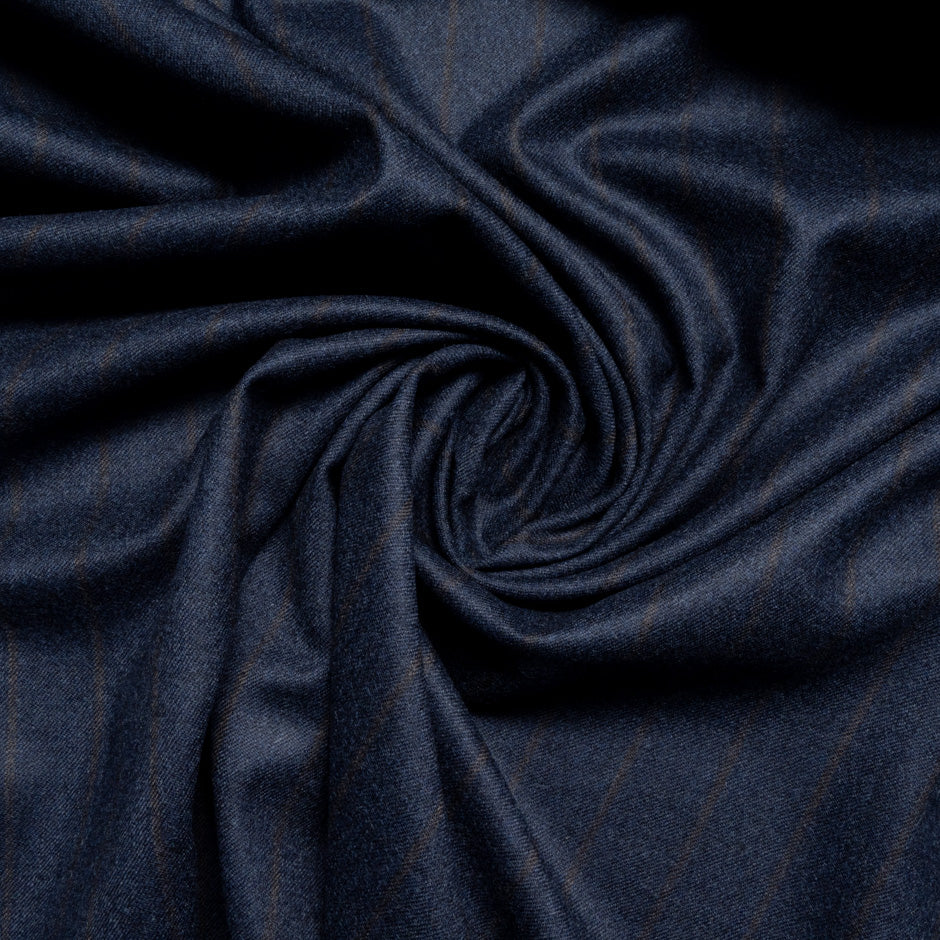 Brown Pinstriped Dark Blue Wool Blend Suiting