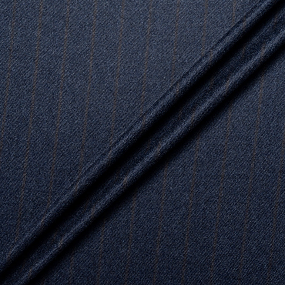 Brown Pinstriped Dark Blue Wool Blend Suiting