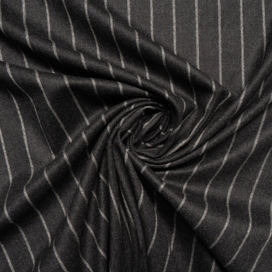 Dark Grey Pinstriped Wool Blend Suiting
