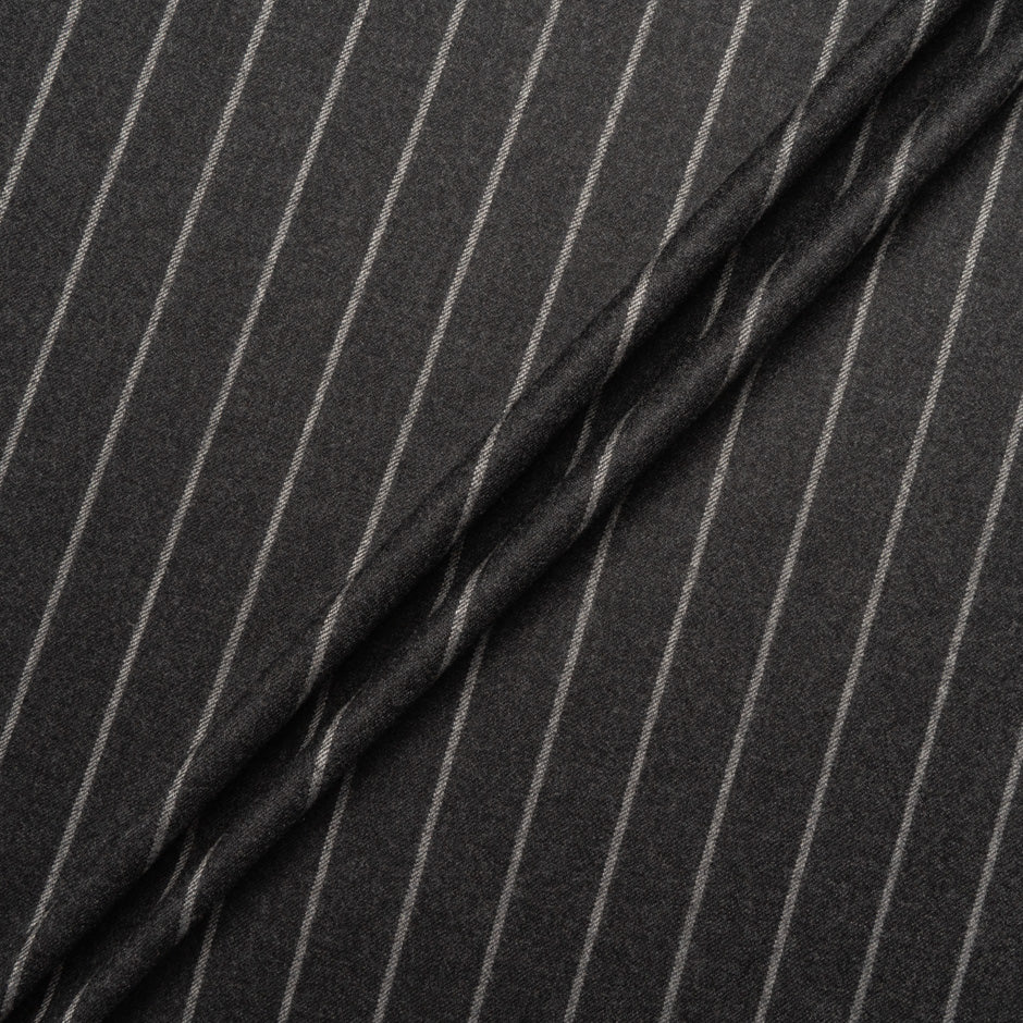 Dark Grey Pinstriped Wool Blend Suiting
