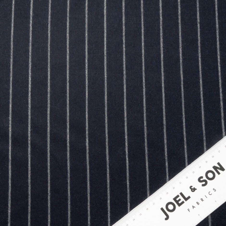 Midnight Blue Pinstriped Wool Blend Suiting