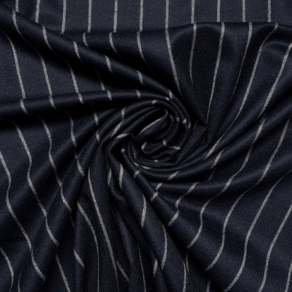 Midnight Blue Pinstriped Wool Blend Suiting