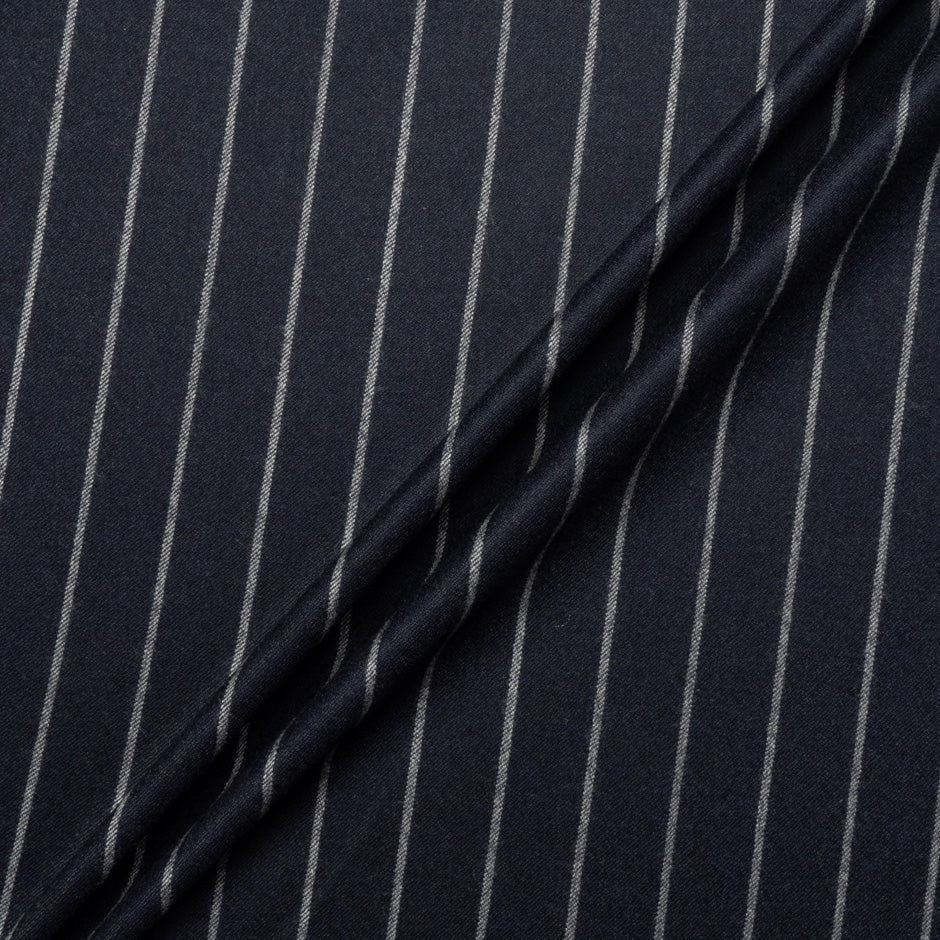 Midnight Blue Pinstriped Wool Blend Suiting