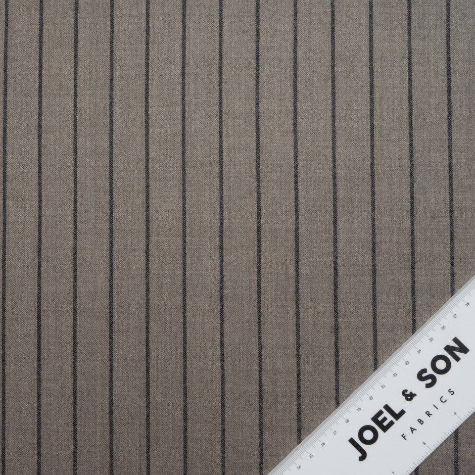 Beige Pinstriped Wool Blend Suiting