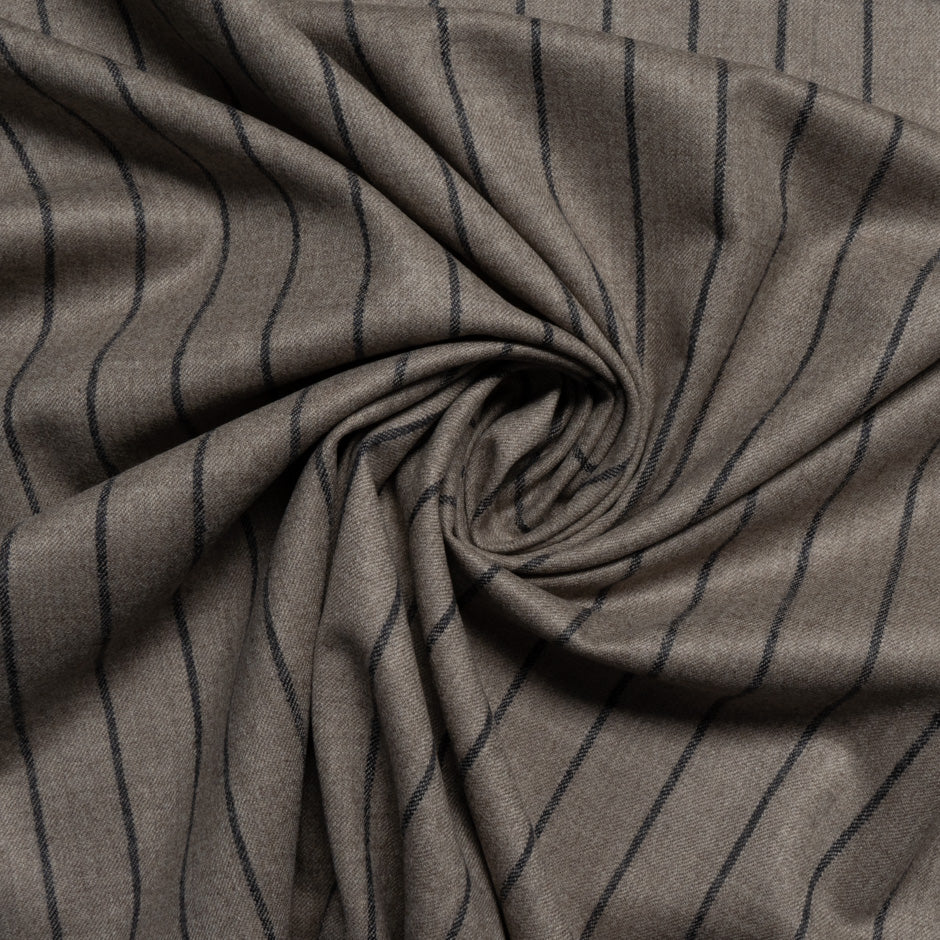 Beige Pinstriped Wool Blend Suiting