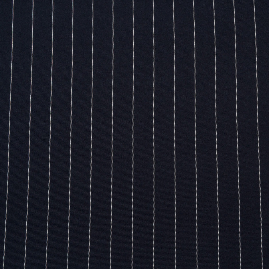 Pinstriped Midnight Blue Wool & Silk Blend