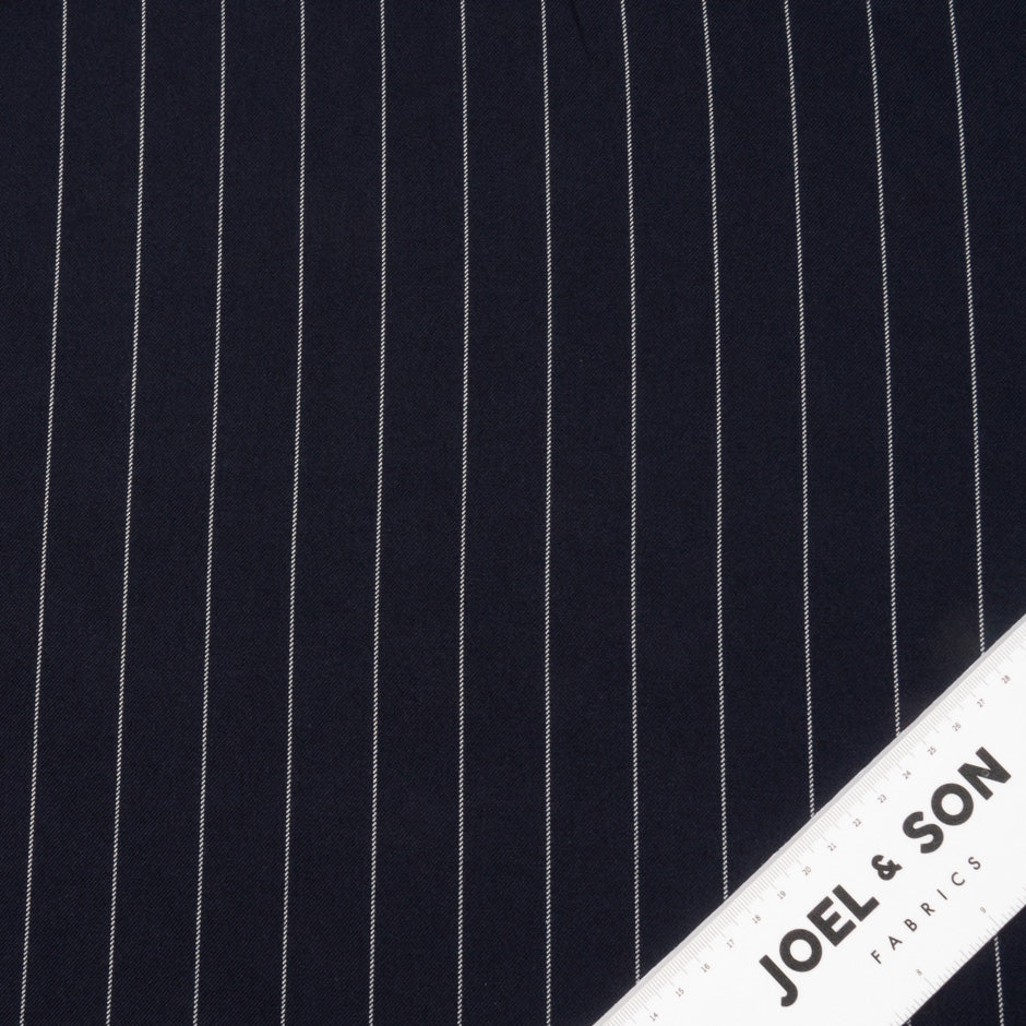 Pinstriped Midnight Blue Wool & Silk Blend