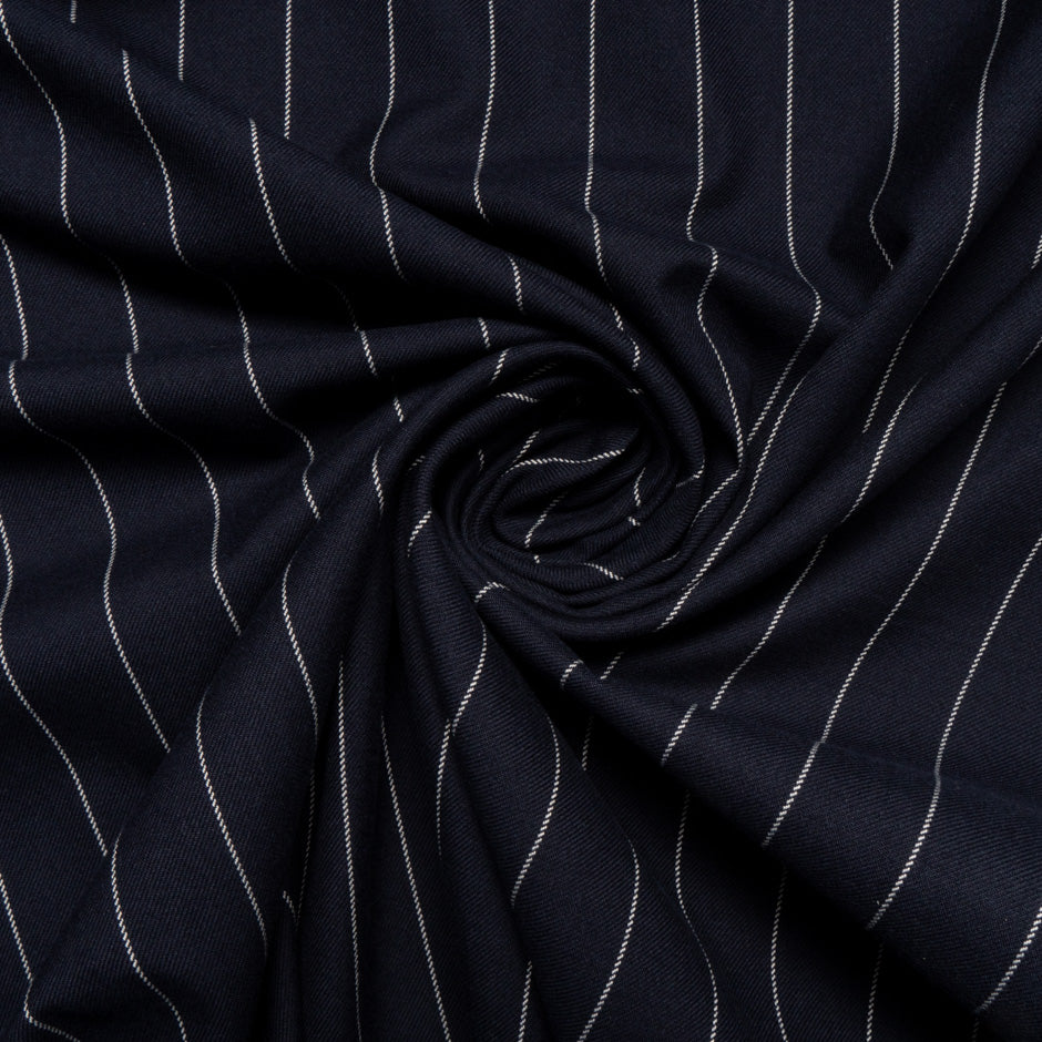 Pinstriped Midnight Blue Wool & Silk Blend