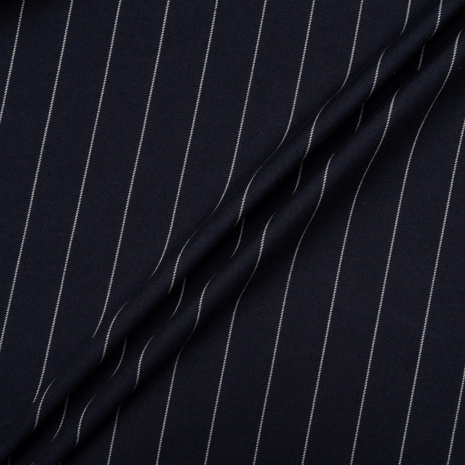 Pinstriped Midnight Blue Wool & Silk Blend