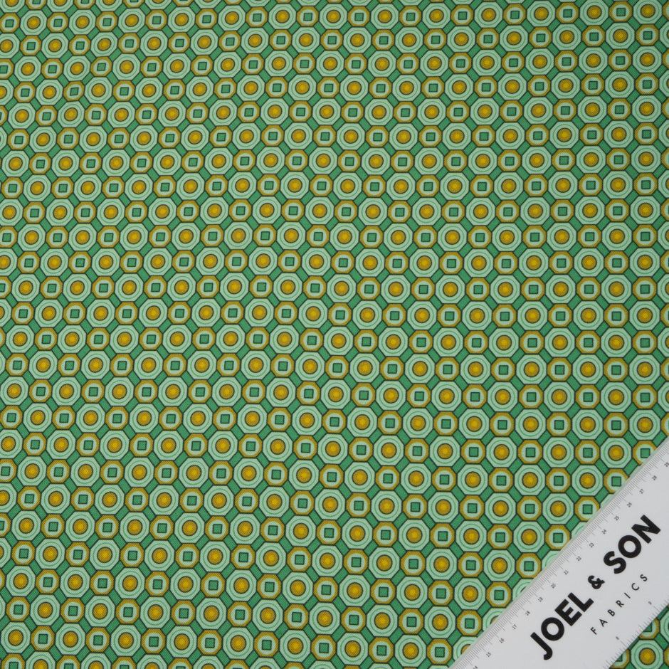 Yellow & Green Geometric Wool & Silk Blend