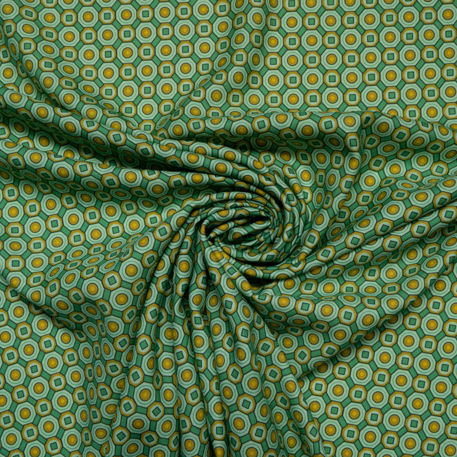 Yellow & Green Geometric Wool & Silk Blend