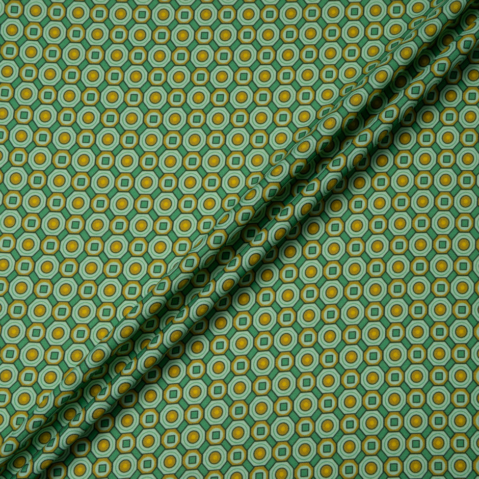 Yellow & Green Geometric Wool & Silk Blend