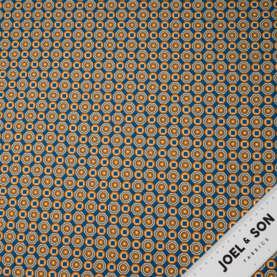Orange & Blue Geometric Wool & Silk Blend