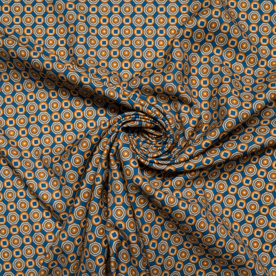 Orange & Blue Geometric Wool & Silk Blend