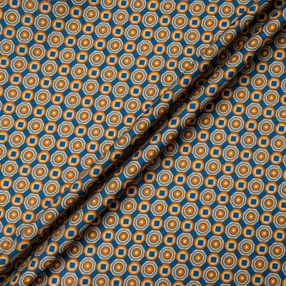 Orange & Blue Geometric Wool & Silk Blend