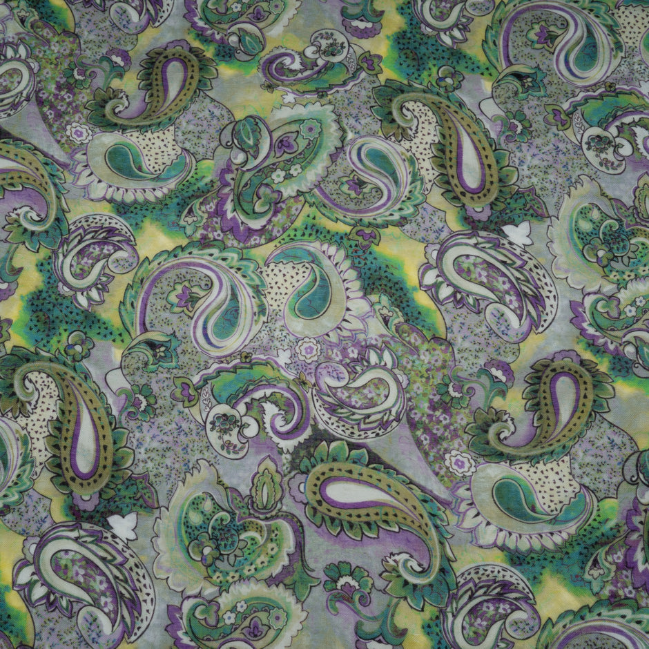 Green & Purple Paisley Printed Superfine Pure Wool