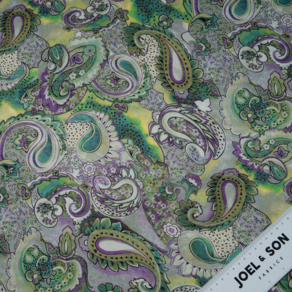 Green & Purple Paisley Printed Superfine Pure Wool