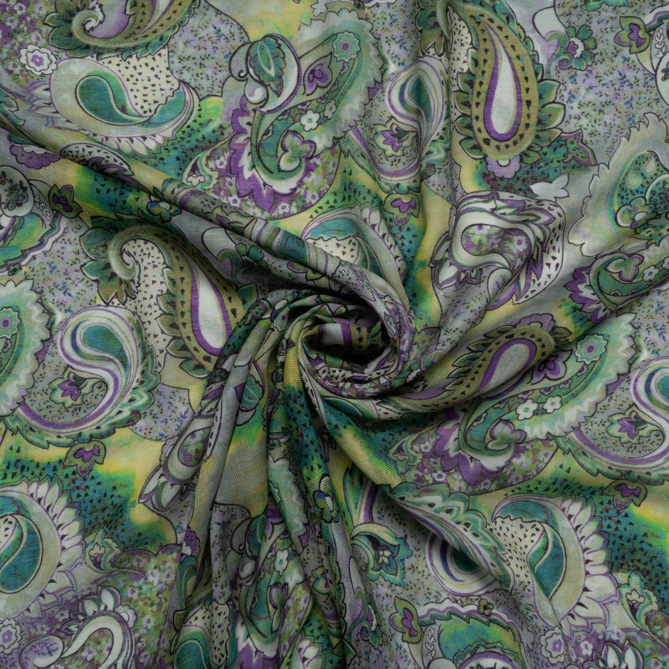 Green & Purple Paisley Printed Superfine Pure Wool