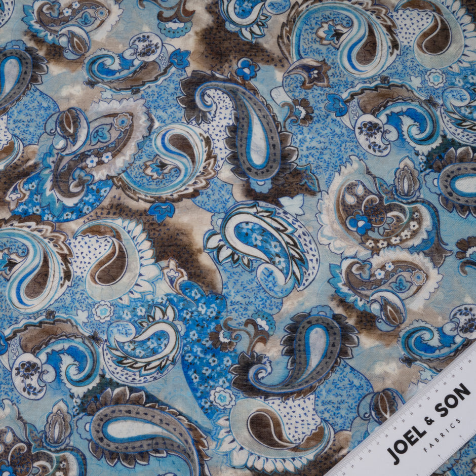 Beige Paisley Printed Blue Superfine Pure Wool