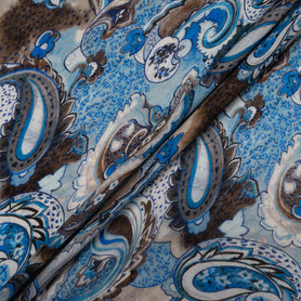 Beige Paisley Printed Blue Superfine Pure Wool