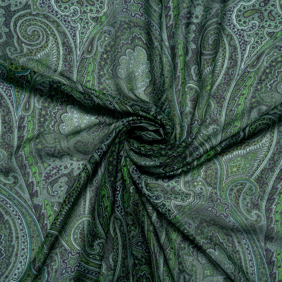 Bottle Green Paisley Printed Modal & Silk Blend