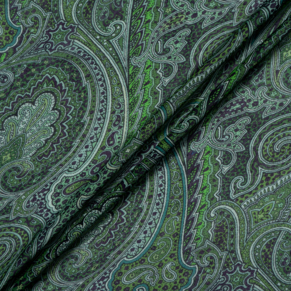Bottle Green Paisley Printed Modal & Silk Blend