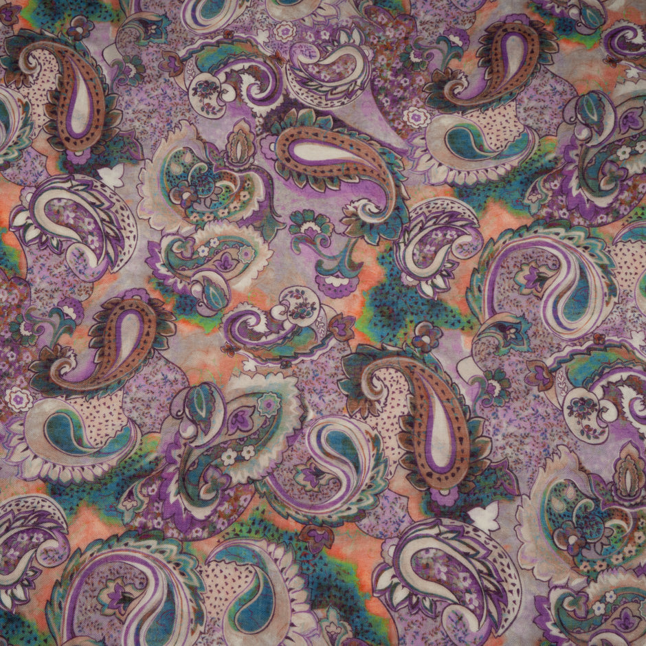Blue Paisley Printed Lilac Superfine Pure Wool