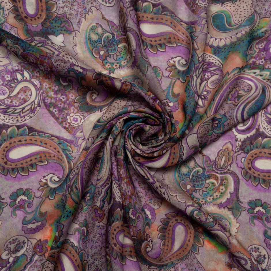 Blue Paisley Printed Lilac Superfine Pure Wool