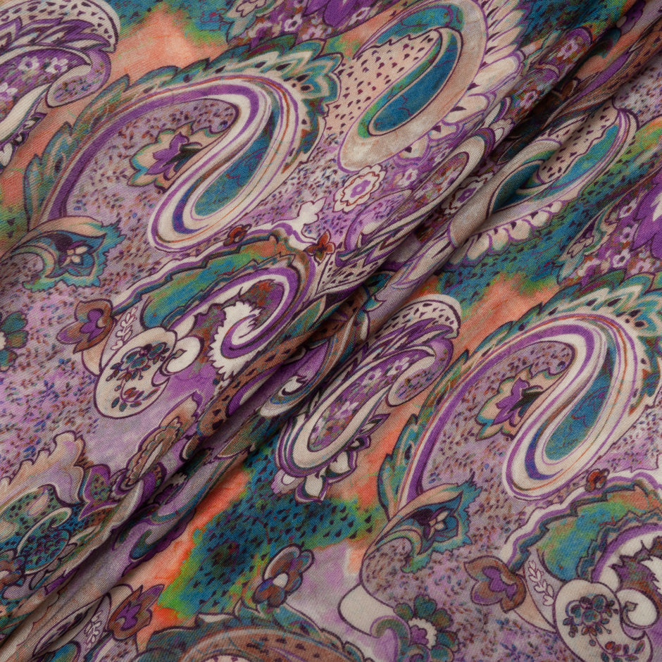 Blue Paisley Printed Lilac Superfine Pure Wool