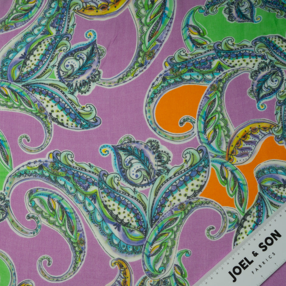 Purple & Green Paisley Printed Modal & Silk Blend