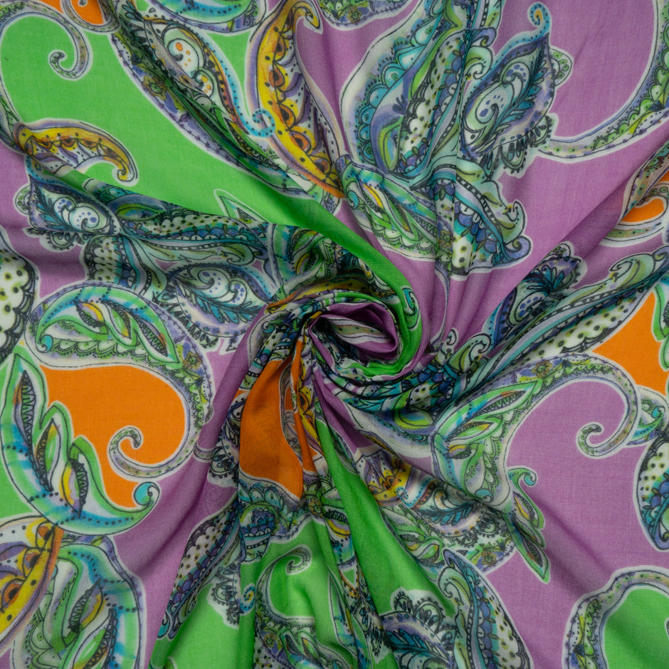 Purple & Green Paisley Printed Modal & Silk Blend
