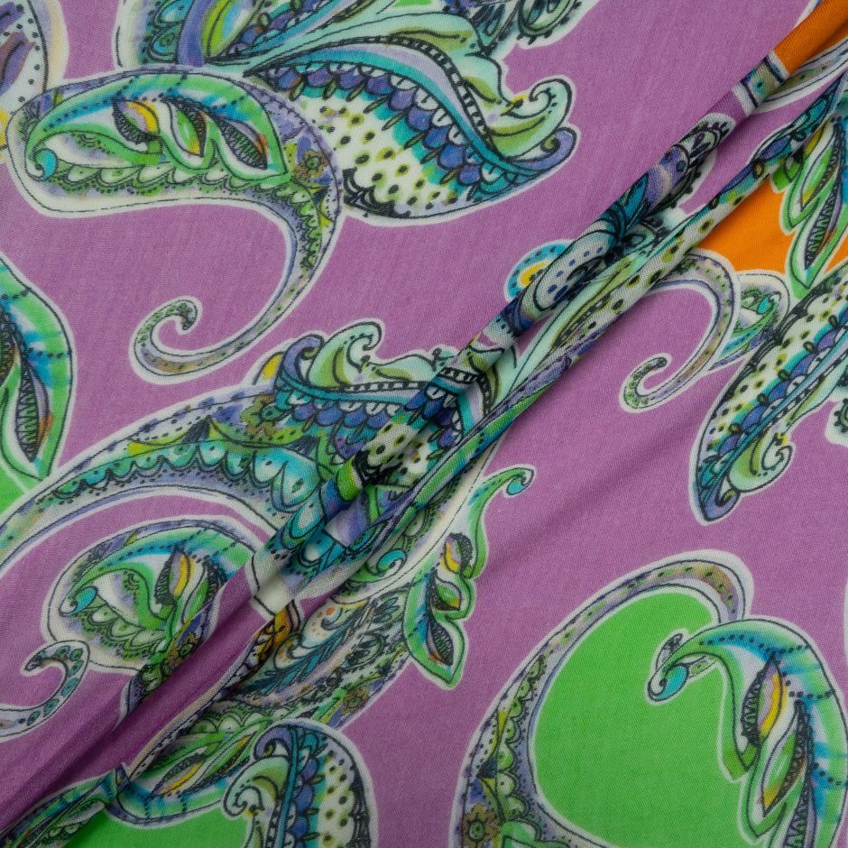 Purple & Green Paisley Printed Modal & Silk Blend