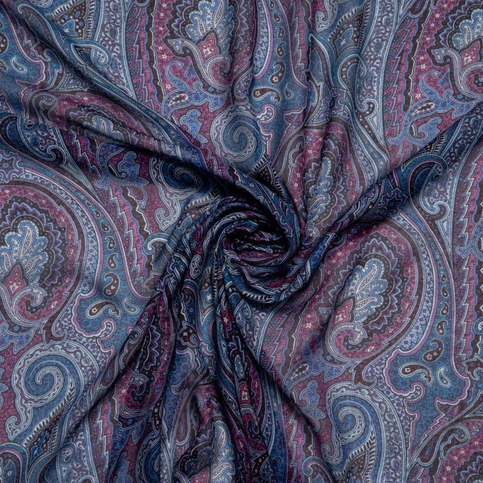 Blue & Pink Paisley Printed Modal & Silk Blend