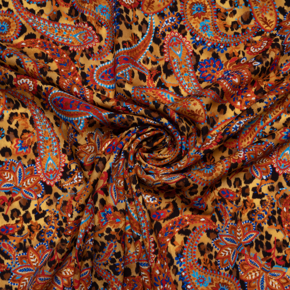 Autumnal Coloured Paisley & Animal Printed Merino Wool