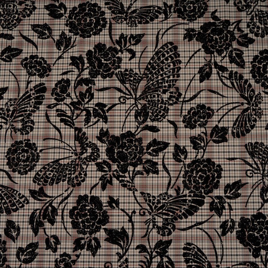 Floral & Butterfly Flocked Microfibre Check