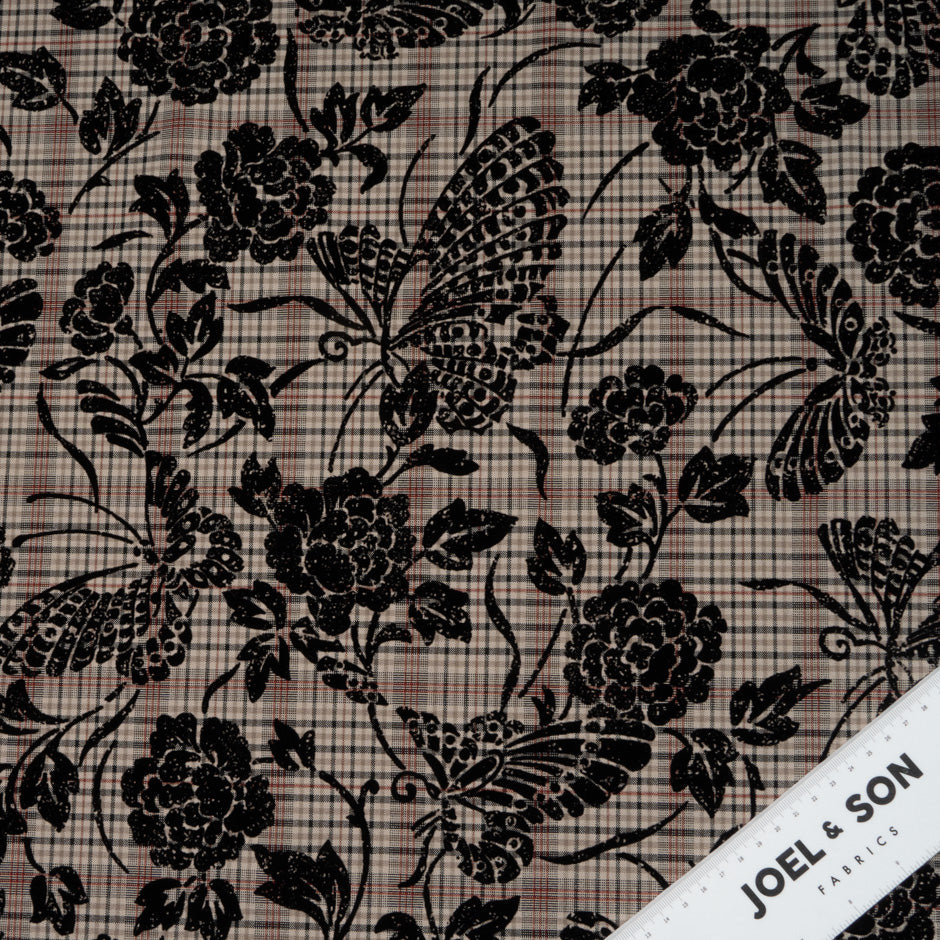 Floral & Butterfly Flocked Microfibre Check